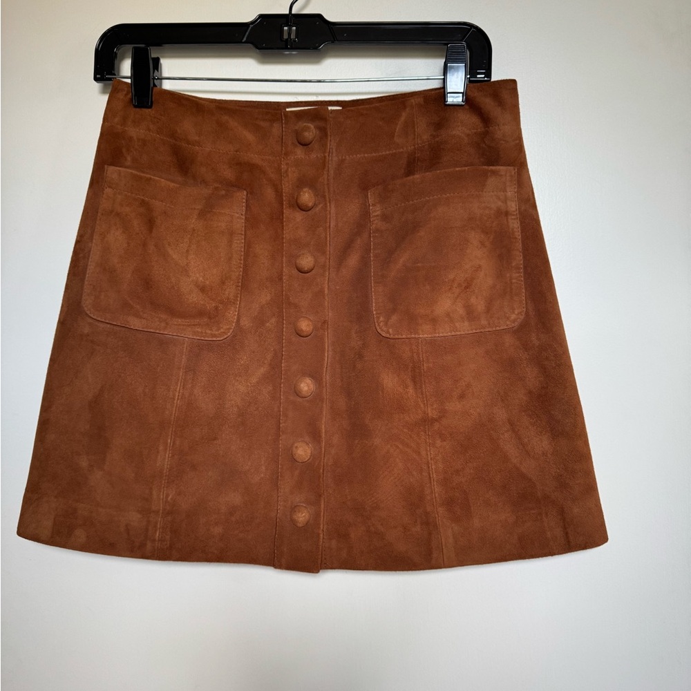 Sézane Nehir Caramel Goat Leather/Suede Skirt size 36 - Picture 4 of 11